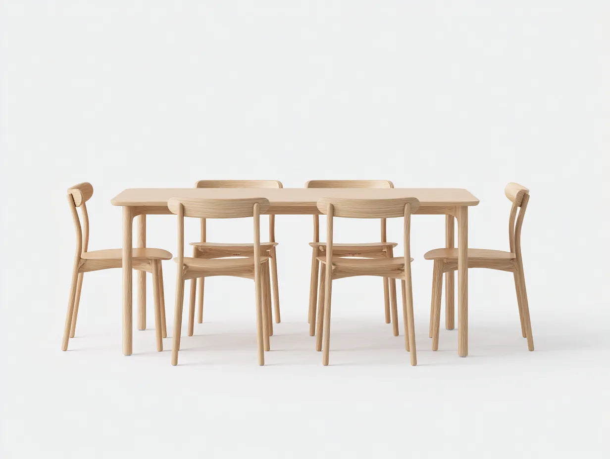 Tisch- und Stuhlset 190×95×75 cm Holz Natur - 7-teiliges Esszimmer Set mit klarer Linienführung
