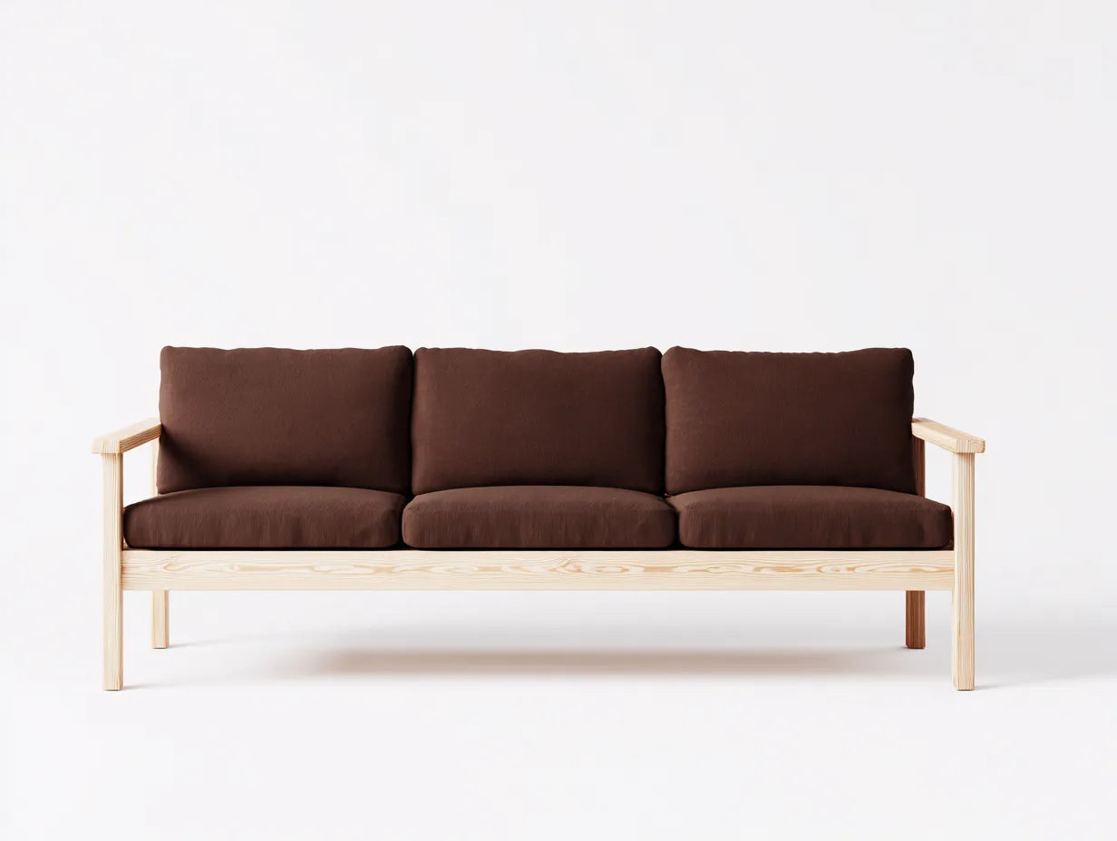 3-Sitzer Sofa 218×84×82 cm – Braun Natur – Holzrahmen für Wohnzimmer