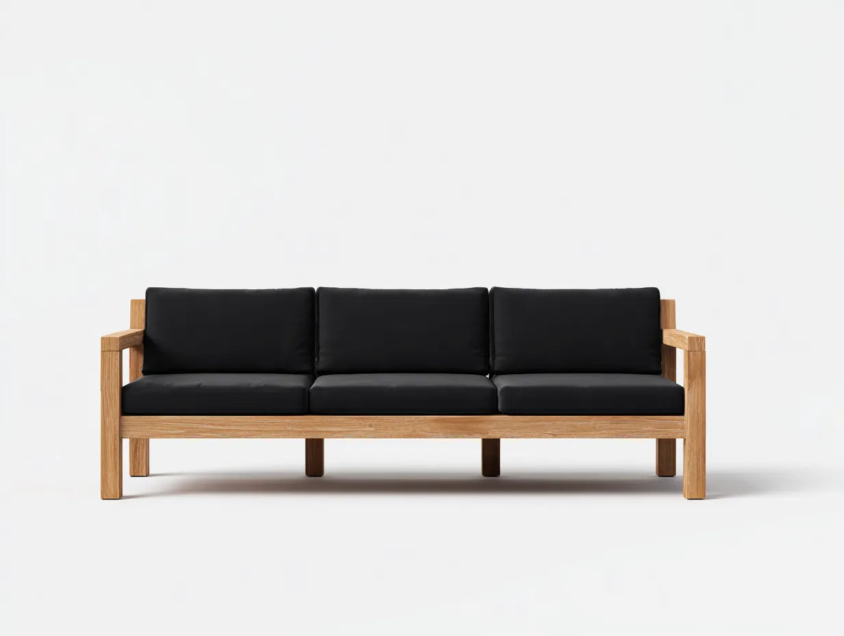 3-Sitzer Sofa 216×82×80 cm – Schwarz Natur – Holzrahmen für Wohnzimmer