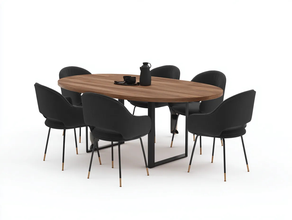 Tisch- und Stuhlset Holz und Stoff 180×100×76 cm Braun/Schwarz - oval für Esszimmer