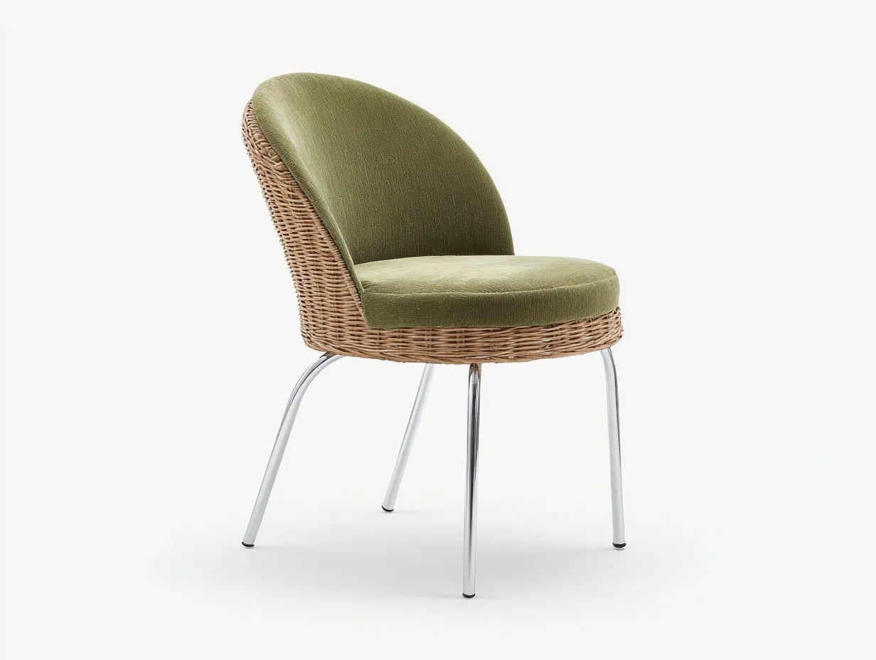 Esszimmerstuhl 56×59×82 cm Rattan und Stoff Grün/Natur - gepolsterte Schalenform