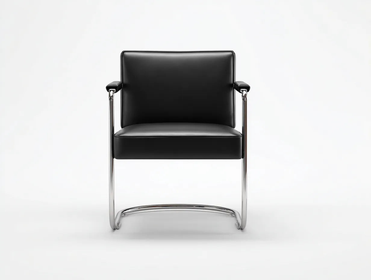 Esszimmerstuhl 57×60×80 cm Leder Schwarz/Silber - gepolsterter Freischwinger im modernen Stil