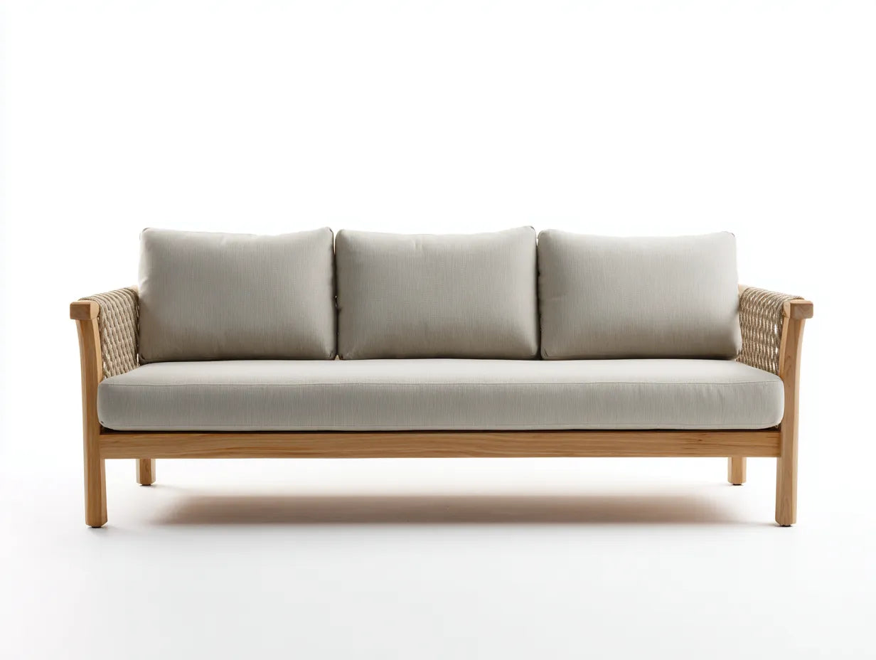 Sofa 220×84×80 cm Stoff und Holz Beige/Natur - geradliniges Wohnzimmerdesign