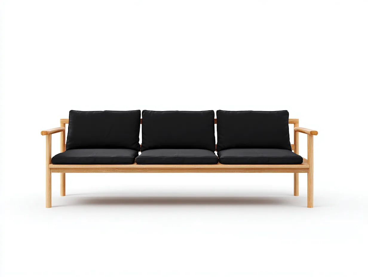 Wohnzimmer Sofa 222×79×78 cm – Schwarz Natur – offener Holzrahmen im klaren Stil