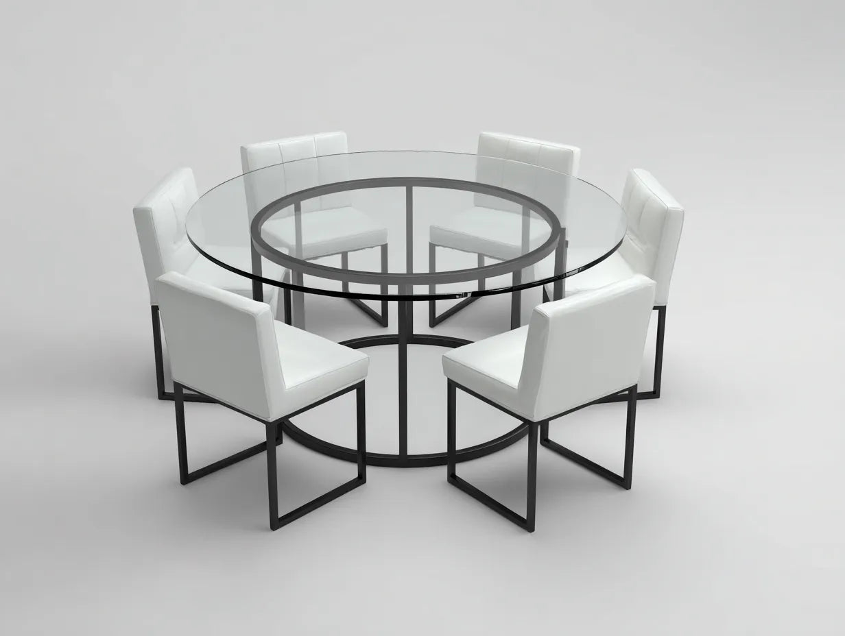 Tisch- und Stuhlset Glas und Metall 140×140×75 cm Transparent/Weiß/Schwarz - großzügig für Esszimmer