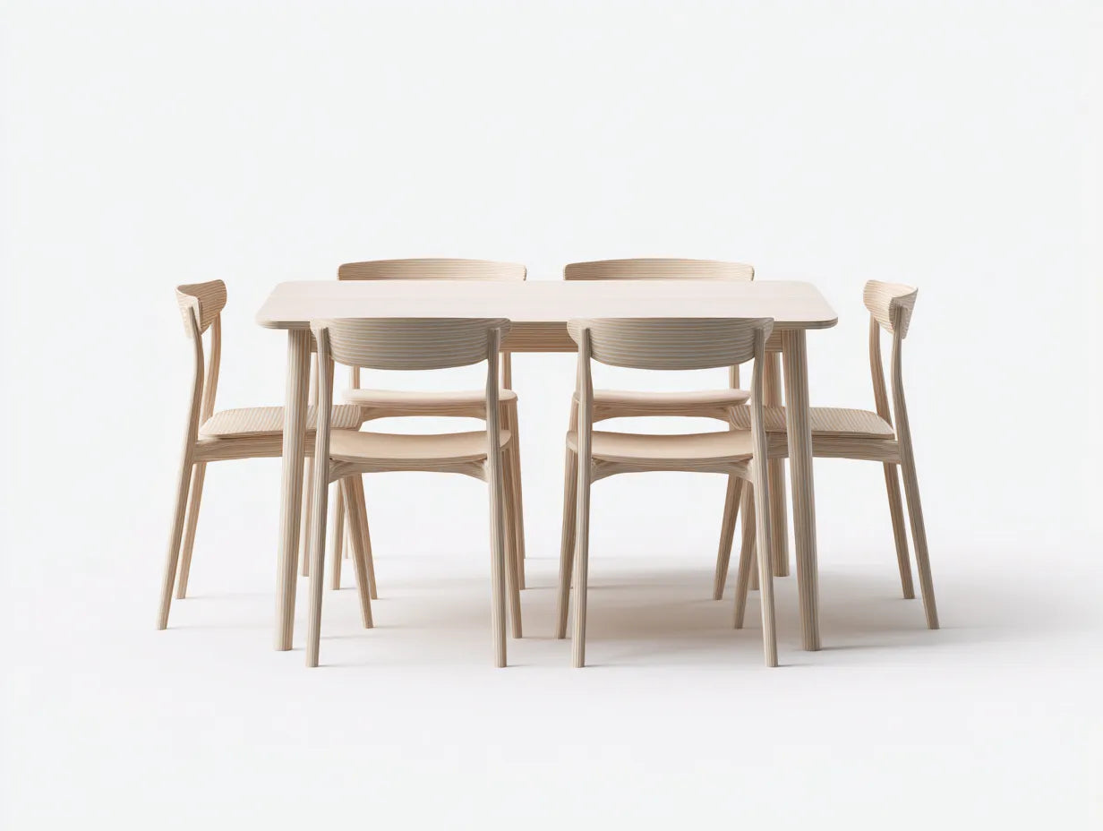 Tisch- und Stuhlset 180×90×75 cm Holz Natur - 7-teiliges Esszimmer Set im skandinavischen Stil