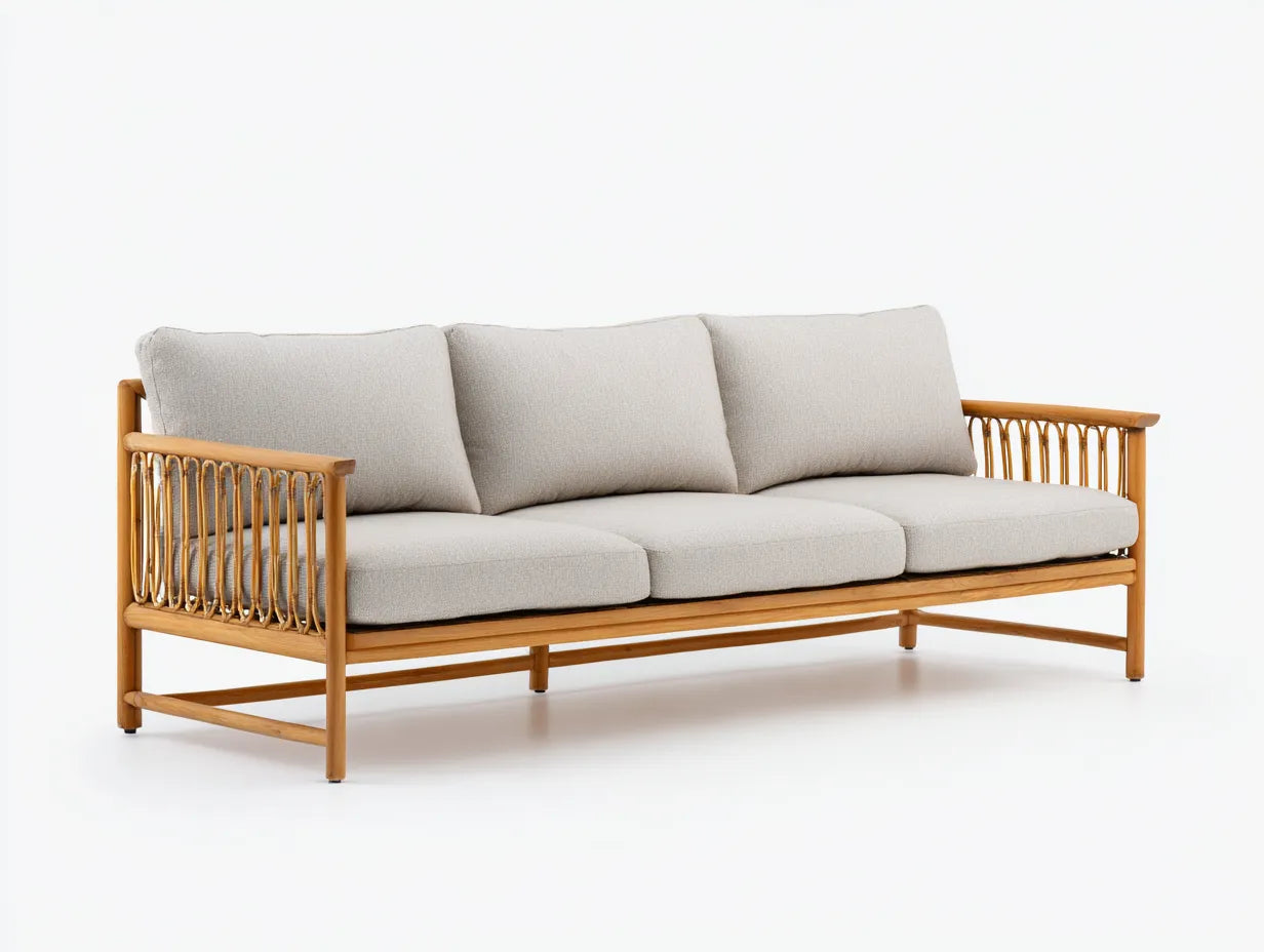 Wohnzimmer Sofa Stoffbezug Holzrahmen 215×88×82 cm - Hellgrau - skandinavischer Komfortstil