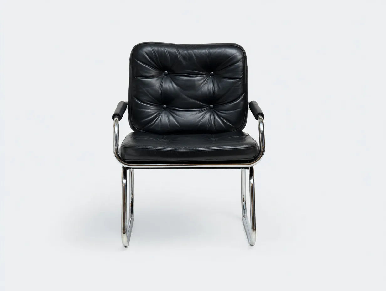 Esszimmerstuhl Kunstleder und Metall 58×62×84 cm - Schwarz/Silber - gepolstert mit Armlehnen
