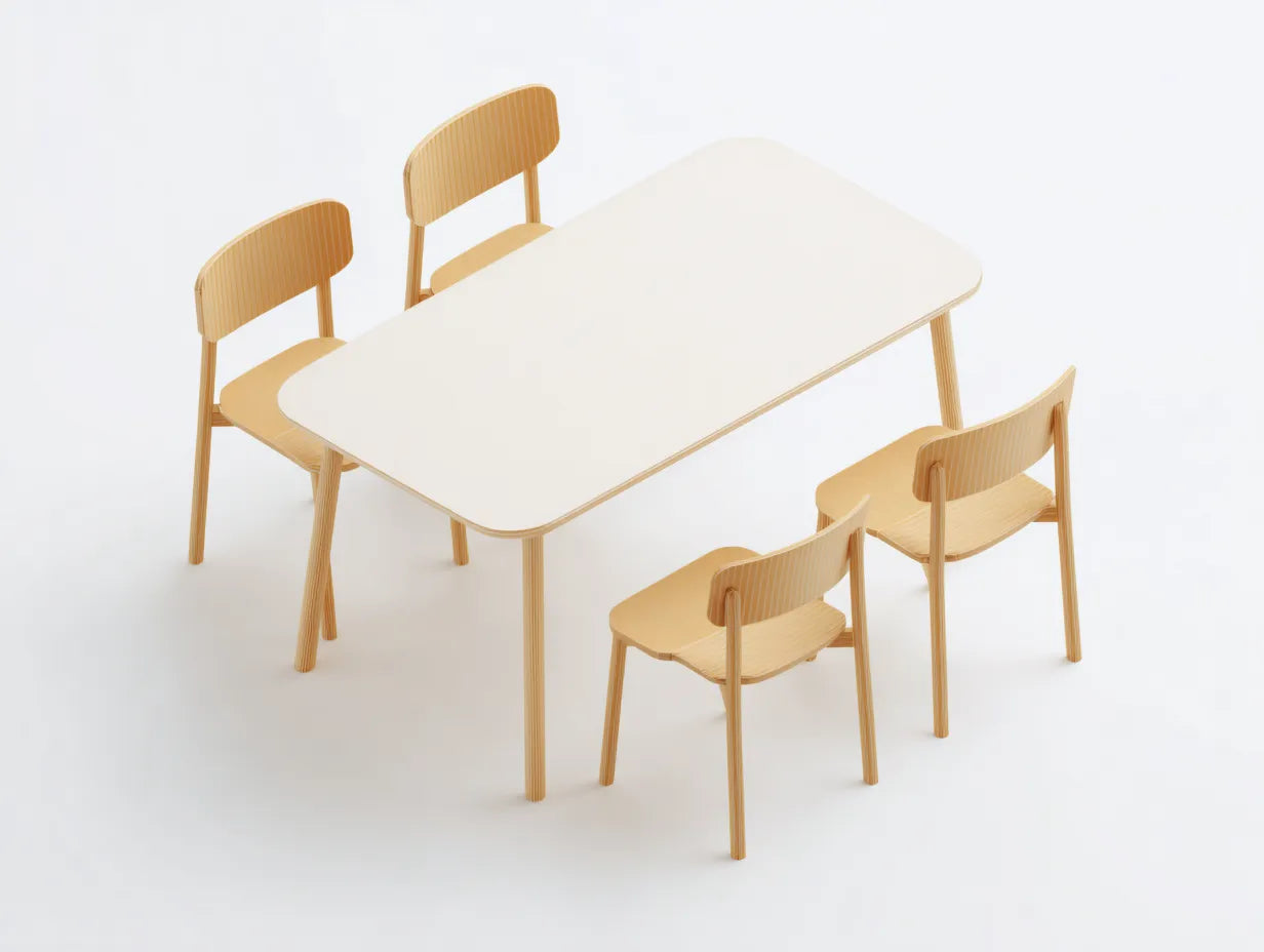 Tisch- und Stuhlset 180×90×75 cm Holz Weiß/Natur - kompakte moderne Essgruppe