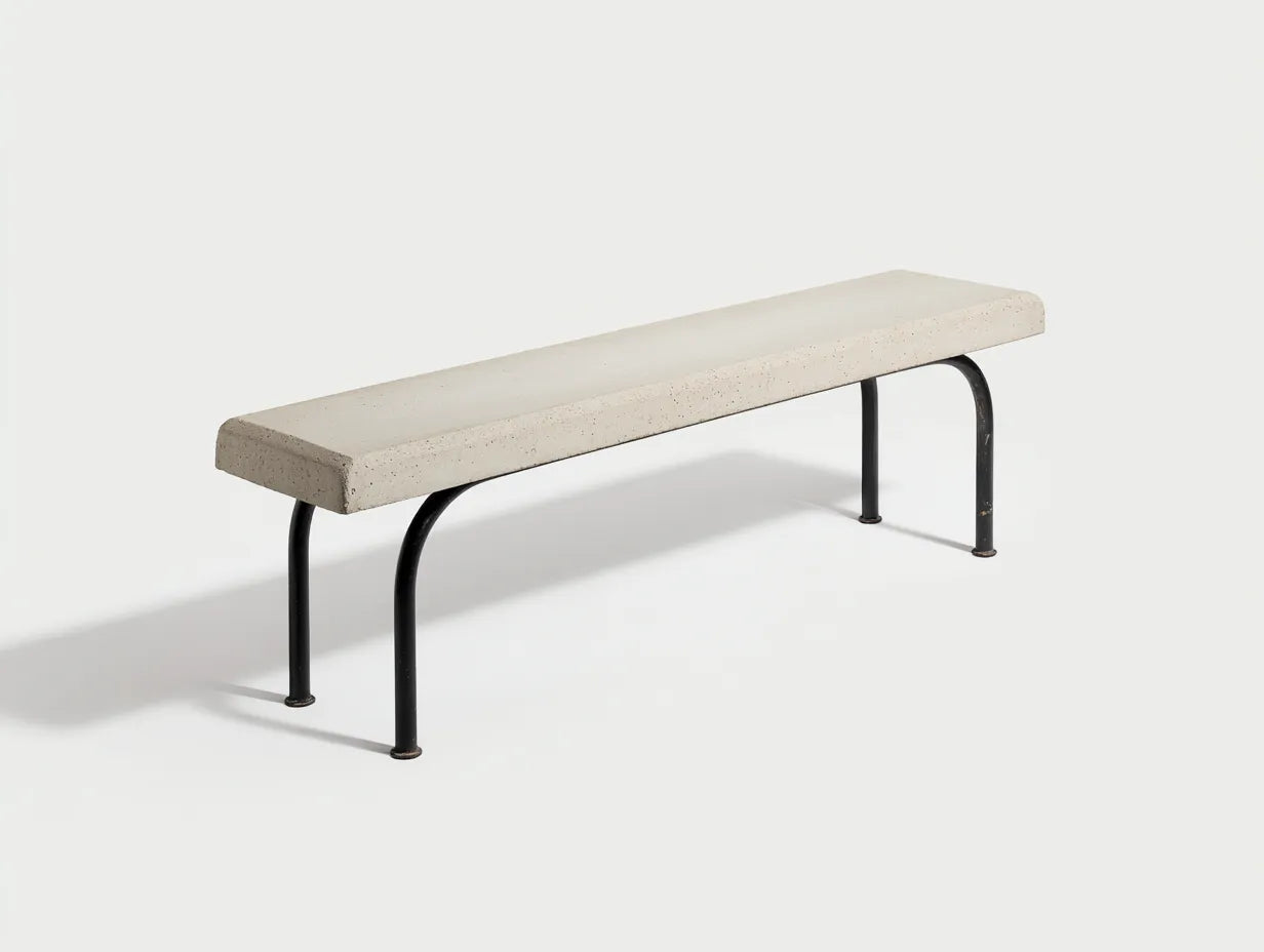 Gartenbank Beton Metallgestell 160×38×45 cm - Beige/Schwarz - robuste Sitzbank für Außenbereiche