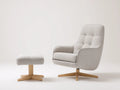 Wohnzimmer Sessel Stoffpolster Holzfuß 80×86×99 cm - Hellbeige/Natur - Loungesessel mit Hocker