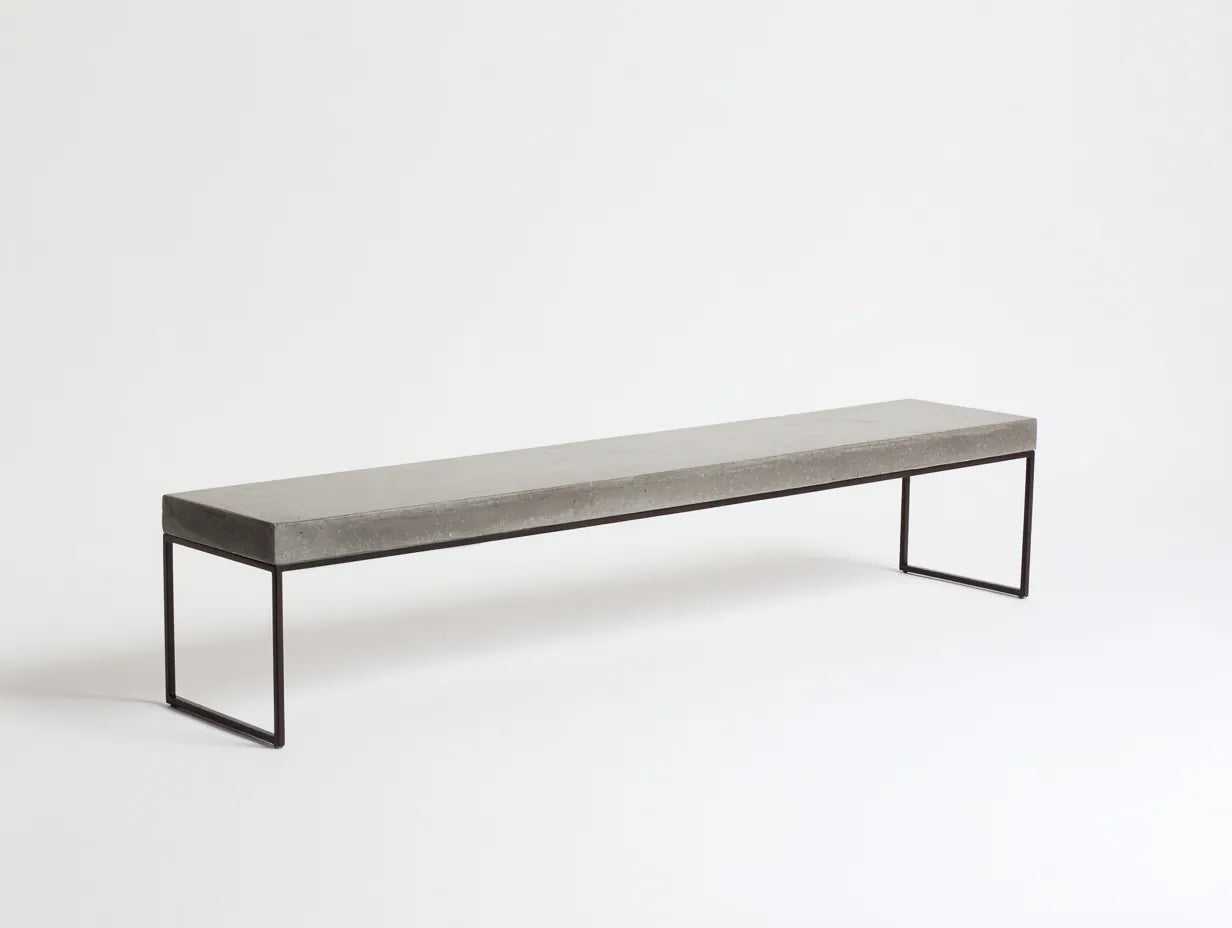 Gartenbank aus Beton und Metall 220×42×45 cm – Grau Schwarz – minimalistisch für den Außenbereich