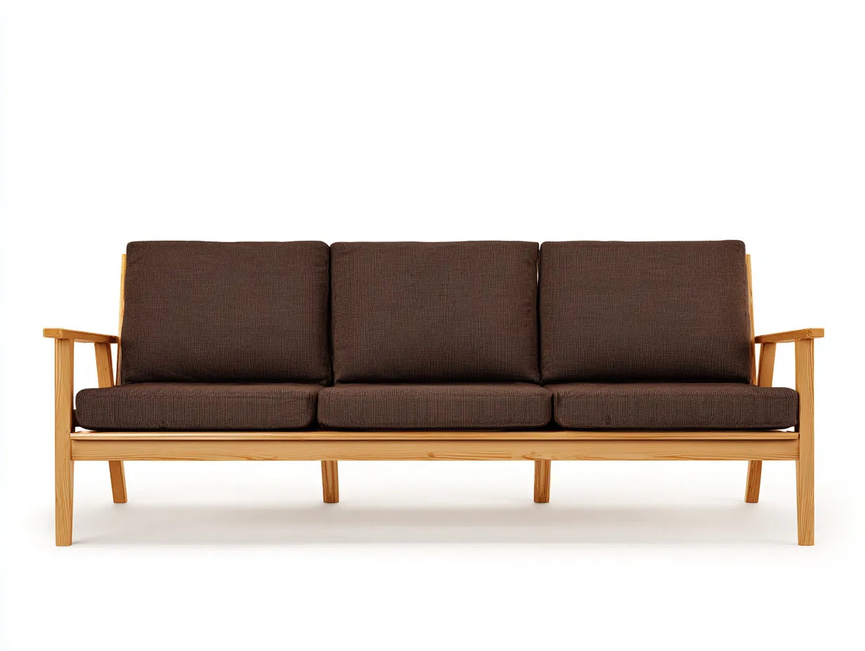 Wohnzimmer Sofa 224×86×80 cm – Dunkelbraun Natur – schlanke Holzoptik