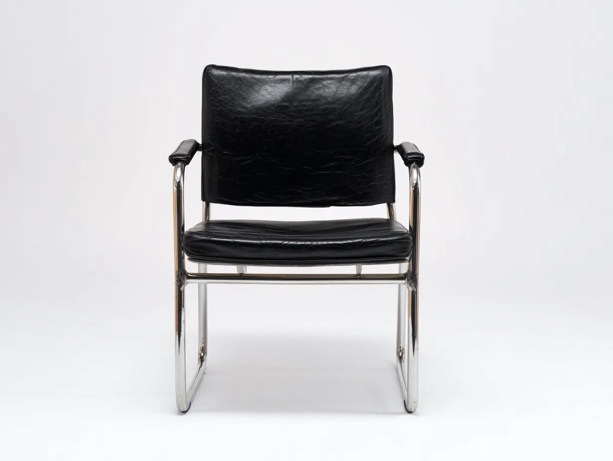 Esszimmerstuhl 58×58×82 cm Leder Schwarz/Silber - Freischwinger mit Armlehnen