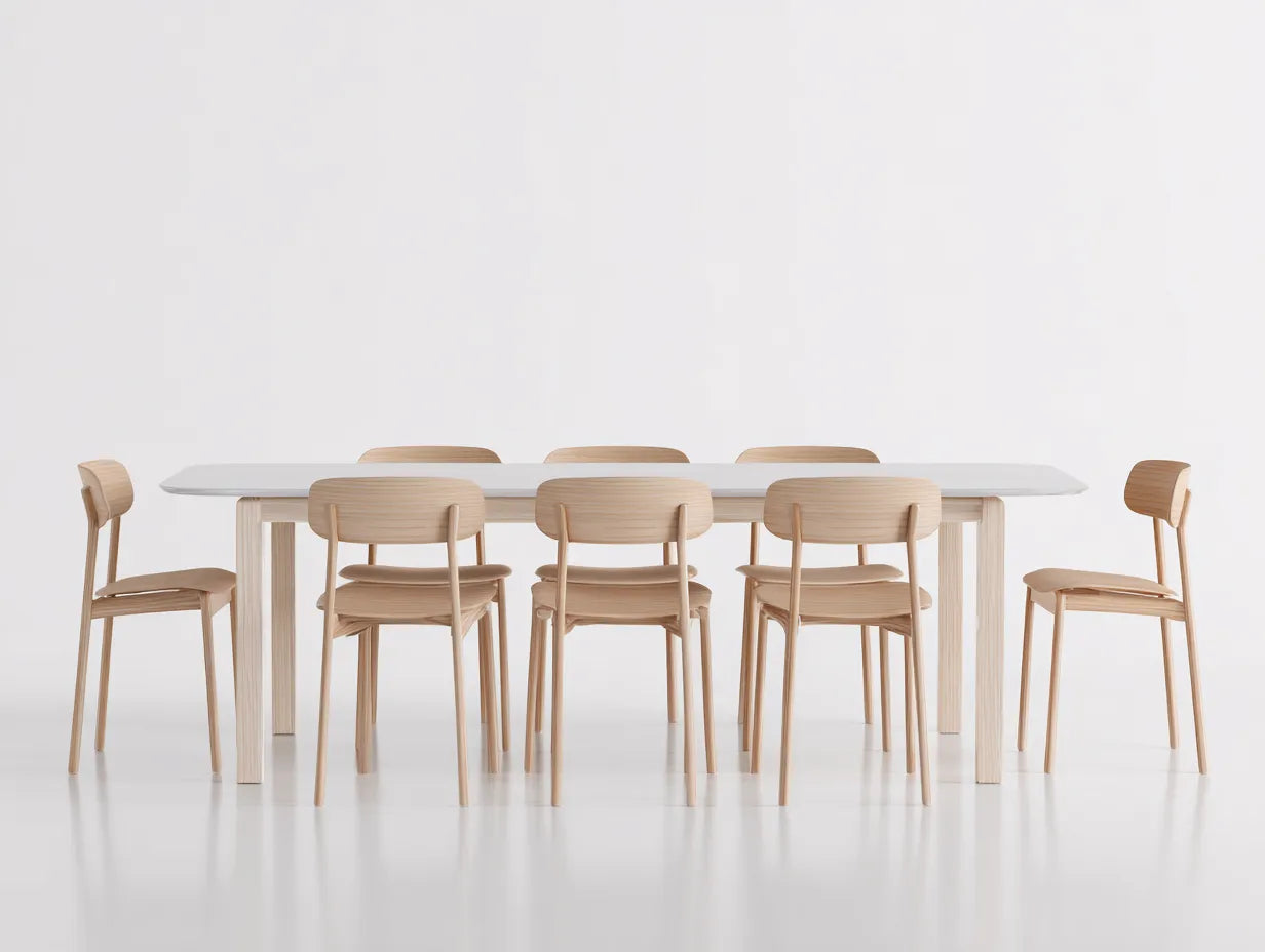 Tisch- und Stuhlset Holz 220×95×76 cm Weiß/Hellbraun - geradlinig für Esszimmer