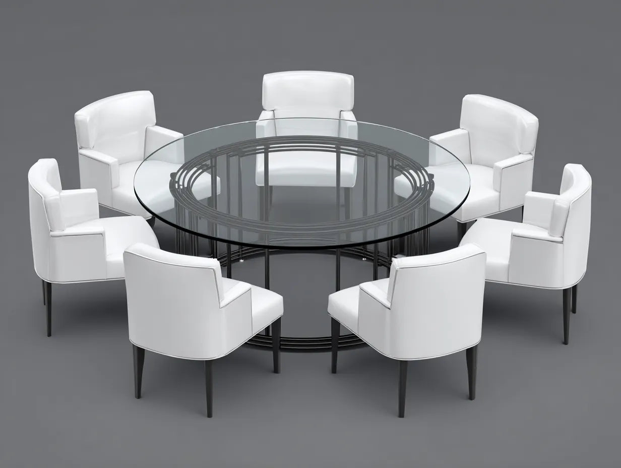 Tisch- und Stuhlset 150×150×75 cm Glas Metall Weiß/Schwarz - 8-teiliges rundes Esszimmer Set