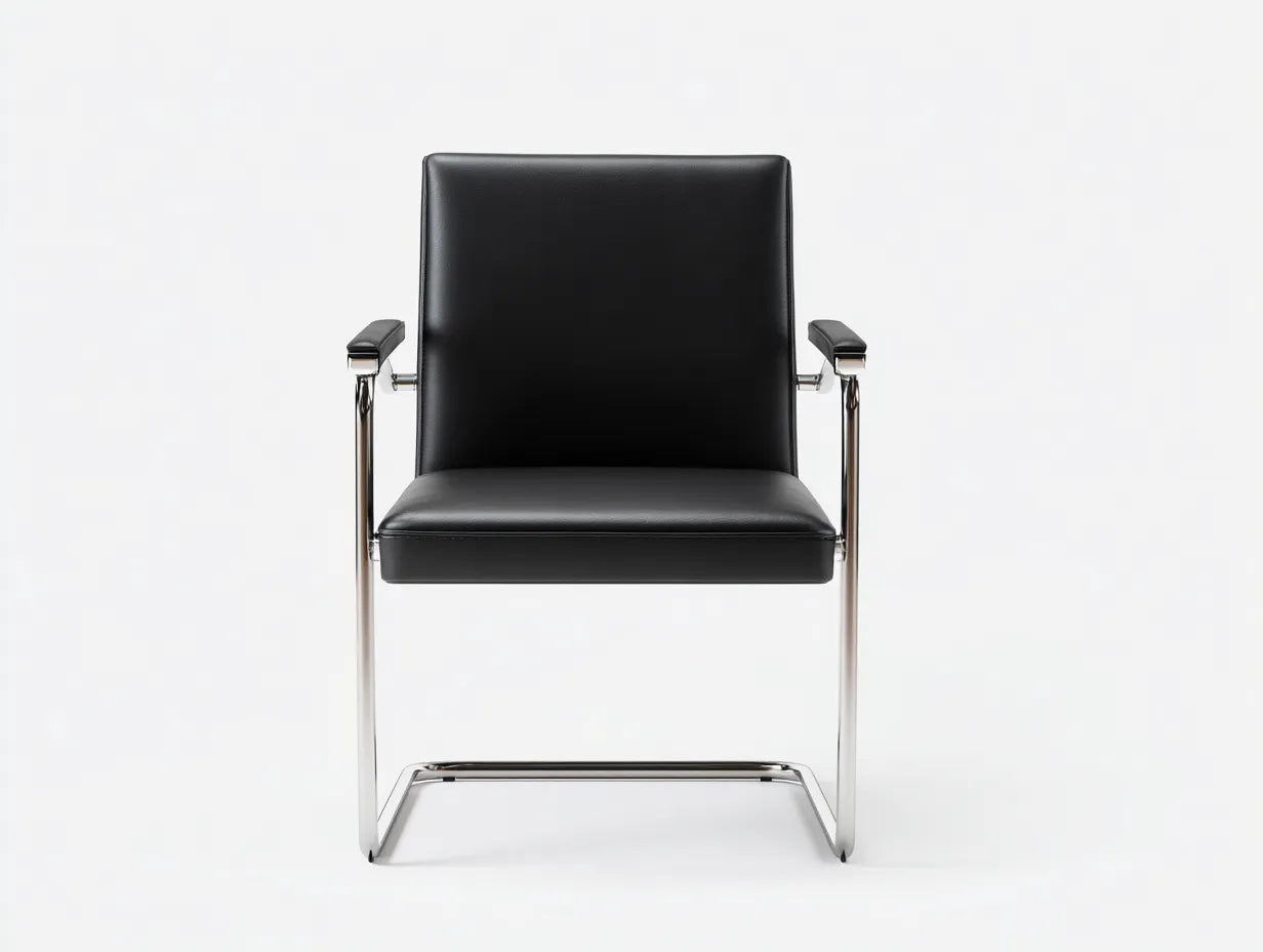 Esszimmerstuhl Kunstleder und Metall 56×61×84 cm - Schwarz/Silber - Freischwinger mit Armlehnen