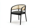 Esszimmerstuhl 58×55×78 cm Holz Rattan Stoff Schwarz/Natur - gebogene Rückenlehne